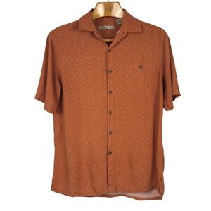 Batik Bay Shirt Mens Medium Orange Geometric Camp Hawaiian Button Front Rayon